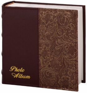 Фотоальбом BRAUBERG на 300 фотографий 10х15 см, обложка под кожу, бумажные страницы, бокс, бордо+бронза, 390681