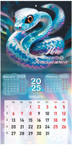 Календарь настенный перекидной на 2025 г., BRAUBERG, 12 листов, 22,5х22,5 см, МИНИ, "Змейки", 116176