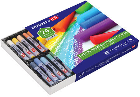 Пастель масляная художественная BRAUBERG ART CLASSIC, УТОЛЩЕННАЯ, 24 цвета, круглое сечение, 181452