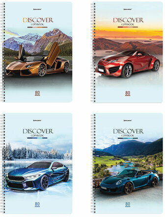 Тетрадь А4, 80 л., BRAUBERG, гребень, клетка, обложка картон, Discover, 404050