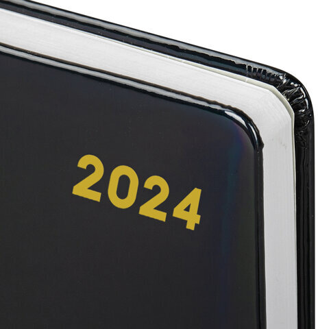 Ежедневник датированный 2024 А5 138x213 мм, BRAUBERG "Holiday", под кожу, "зеркальный", черный, 114847