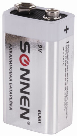 Батарейка SONNEN Alkaline, Крона (6LR61, 6LF22, 1604A), алкалиновая, 1 шт., блистер, 451092