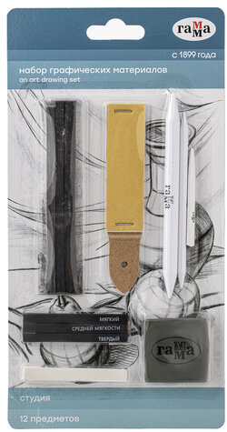 Набор графических материалов ГАММА "Студия", 12 предметов, упаковка блистер, европодвес, 090419_01