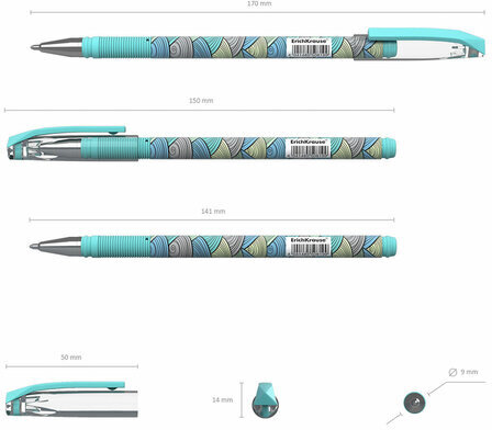 Ручка шариковая ERICH KRAUSE ColorTouch "Emerald wave", СИНЯЯ, узел 0,7 мм, линия письма 0,35 мм, 50819