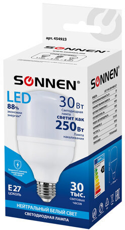 Лампа светодиодная SONNEN, 30 (250) Вт, цоколь Е27, цилиндр, нейтральный белый, 30000 ч, LED Т100-30W-4000-E27, 454923