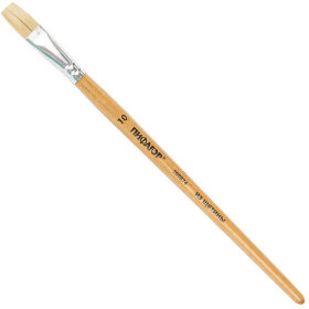 Кисть ПИФАГОР, ЩЕТИНА, плоская, № 10, деревянная лакированная ручка, пакет с подвесом, 200874