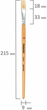 Кисть ПИФАГОР, ЩЕТИНА, плоская, № 10, деревянная лакированная ручка, пакет с подвесом, 200874