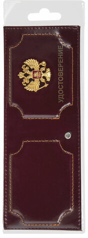 Обложка для удостоверения натуральная кожа шик, 3D герб + тиснение, темно-бордовая, BRAUBERG, 238199