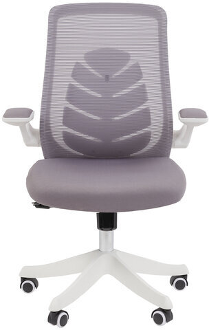 Кресло Chairman CH 565, откидные подлокотники, синхромеханизм, пластик белый, сетка/ткань, серое, 7146049