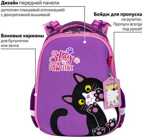 Ранец ЮНЛАНДИЯ EXTRA с дополнительным объемом, 2 отделения, "Stay positive", 38x29x18 см, 271379