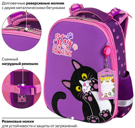 Ранец ЮНЛАНДИЯ EXTRA с дополнительным объемом, 2 отделения, "Stay positive", 38x29x18 см, 271379