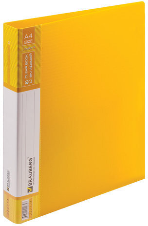 Папка 20 вкладышей BRAUBERG "Contract", желтая, вкладыши-антиблик, 0,7 мм, бизнес-класс, 221775