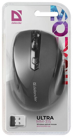 Мышь беспроводная DEFENDER Ultra MM-315, USB, 5 кнопок + 1 колесо-кнопка, оптическая, черная, 52315