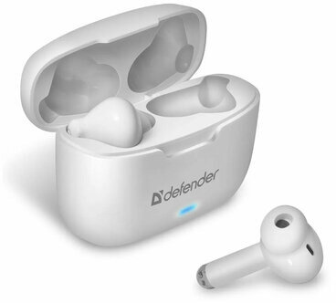 Наушники с микрофоном (гарнитура) DEFENDER TWINS 903, Bluetooth, беспроводные, белые, 63903