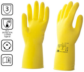 Перчатки латексные КЩС, прочные, хлопковое напыление, размер 9,5-10 XL, очень большой, желтые, HQ Profiline, 73590
