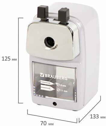 Точилка механическая BRAUBERG "METALLIC-X", для ч/гр и цветных карандашей (в том числе утолщенных), крепление, металлический корпус, 228481