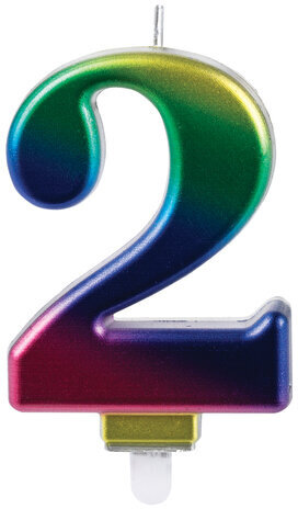 Свеча-цифра для торта "2" "Радужная", 9 см, ЗОЛОТАЯ СКАЗКА, с держателем, в блистере, 591435