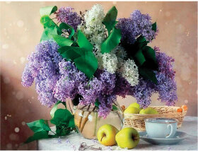 Картина стразами (алмазная мозаика) 40х50 см, ОСТРОВ СОКРОВИЩ &quot;Букет сирени&quot;, на подрамнике, 662430