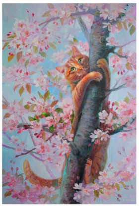 Картина стразами (алмазная мозаика) 40х50 см, ОСТРОВ СОКРОВИЩ &quot;Кот на дереве&quot;, без подрамника, 662577