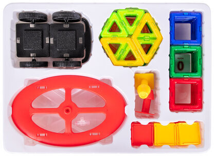 Магнитный конструктор MEGA MAGNETIC BLOCKS-79, с колесной базой и каруселью, BRAUBERG KIDS, 663848