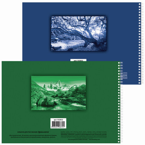 Альбомы для рисования А4 40 л., КОМПЛЕКТ 2 шт., гребень, обложка картон, BRAUBERG, 205х290 мм, "Природа" (2 вида), 880031