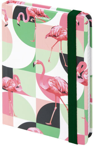 Блокнот с резинкой в клетку 96 л., МАЛЫЙ ФОРМАТ А6 (109х148 мм), твердая обложка, BRAUBERG, "Фламинго", 113741