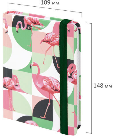 Блокнот с резинкой в клетку 96 л., МАЛЫЙ ФОРМАТ А6 (109х148 мм), твердая обложка, BRAUBERG, "Фламинго", 113741