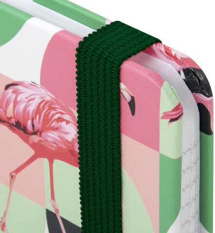 Блокнот с резинкой в клетку 96 л., МАЛЫЙ ФОРМАТ А6 (109х148 мм), твердая обложка, BRAUBERG, "Фламинго", 113741