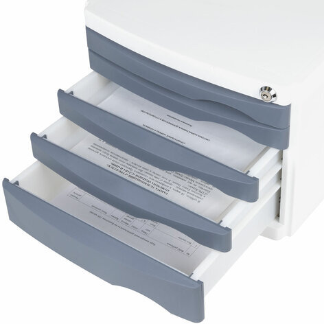 Бокс с замком и 5 выдвижными лотками, корпус и лотки серые, 235х300х355 мм, BRAUBERG "Office-Expert", 238048