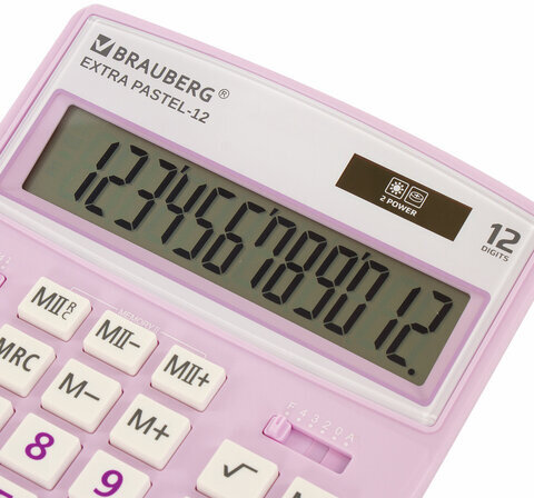Калькулятор настольный BRAUBERG EXTRA PASTEL-12-PR (206x155 мм), 12 разрядов, двойное питание, СИРЕНЕВЫЙ, 250489
