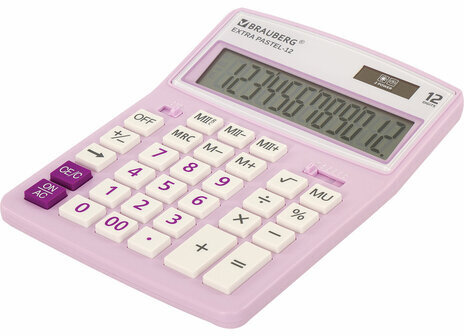 Калькулятор настольный BRAUBERG EXTRA PASTEL-12-PR (206x155 мм), 12 разрядов, двойное питание, СИРЕНЕВЫЙ, 250489