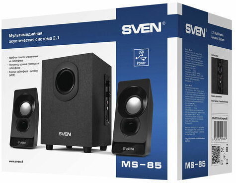 Колонки компьютерные SVEN MS - 85, 2.1, 10 Вт, питание USB, черный, SV-016807