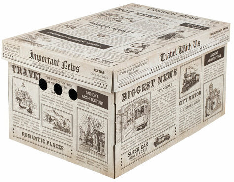 Короб для хранения из плотного микрогофрокартона 330х250х185 мм, КОМПЛЕКТ 4 шт., BRAUBERG HOME "Газета", 271814