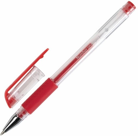 Ручка гелевая с грипом BRAUBERG "Number One", КРАСНАЯ, узел 0,5 мм, линия письма 0,35 мм, 141195