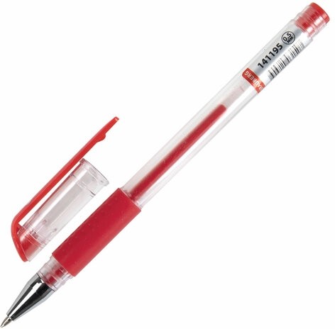 Ручка гелевая с грипом BRAUBERG "Number One", КРАСНАЯ, узел 0,5 мм, линия письма 0,35 мм, 141195