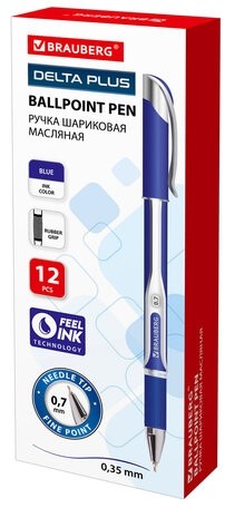 Ручка шариковая масляная с грипом BRAUBERG "Sigma Plus", СИНЯЯ, печать, узел 0,7 мм, линия письма 0,35 мм, 142689