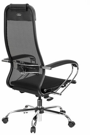Кресло офисное МЕТТА "К-12", хром, ткань-сетка, сиденье и спинка регулируемые, черное