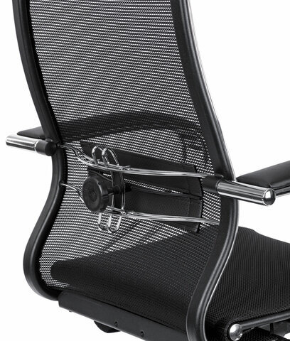 Кресло офисное МЕТТА "К-12", хром, ткань-сетка, сиденье и спинка регулируемые, черное