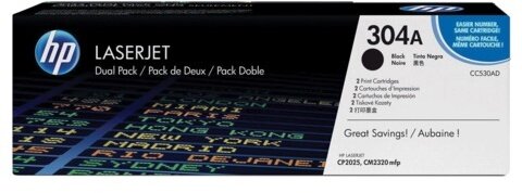 Картридж лазерный HP (CC530AD) CLJ CP2025/CM2320, №304A, черный, КОМПЛЕКТ 2 шт., оригинальный, ресурс 2х3500 страниц
