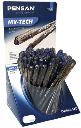 Ручка шариковая масляная PENSAN &quot;My-Tech&quot;, СИНЯЯ, ДИСПЛЕЙ, игольчатый узел 0,7 мм, линия письма 0,35 мм, 2240/S60