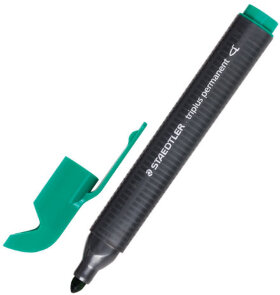 Маркер перманентный STAEDTLER (Германия) "Triplus", ЗЕЛЕНЫЙ, трехгранный, круглый наконечник, 2 мм, 3552-5