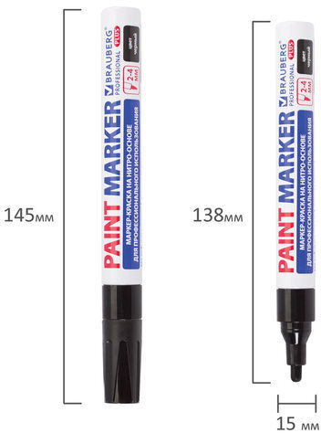 Маркер-краска лаковый (paint marker) 4 мм, ЧЕРНЫЙ, НИТРО-ОСНОВА, алюминиевый корпус, BRAUBERG PROFESSIONAL PLUS, 151445