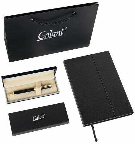 Ручка шариковая GALANT "Black", корпус черный, ежедневник недатированный А5 черный, пакет, 880904