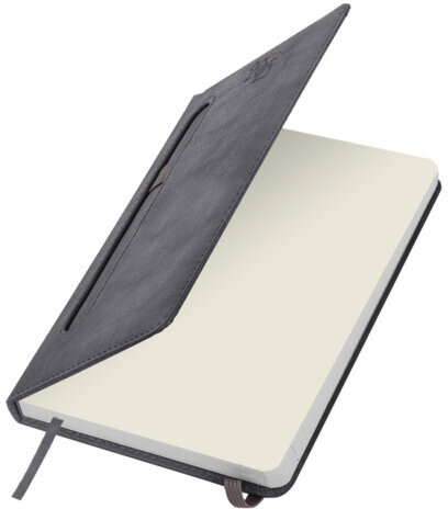 Ежедневник датированный 2025 А5 138x213 мм, BRAUBERG "Optimal", под кожу, резинка-фиксатор, держатель для ручки, серый, 115896