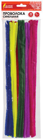 Проволока синельная для творчества &quot;Пушистая&quot;, 6 цв., 30 шт., 0,6х30 см, ОСТРОВ СОКРОВИЩ, 661521