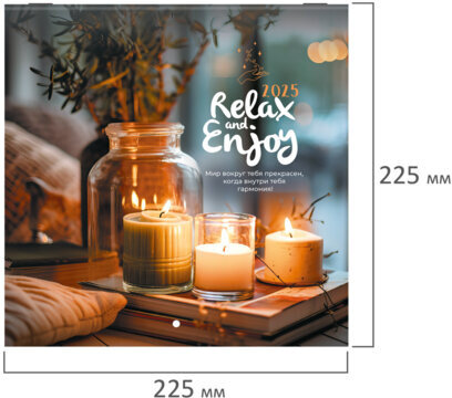 Календарь настенный перекидной на 2025 г., BRAUBERG, 12 листов, 22,5х22,5 см, МИНИ, "Relax", 116177