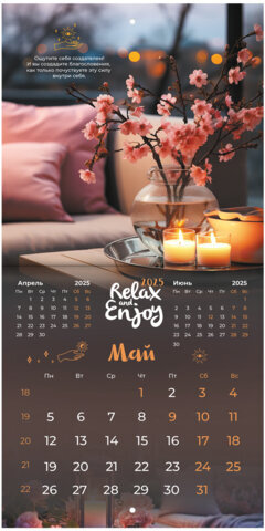 Календарь настенный перекидной на 2025 г., BRAUBERG, 12 листов, 22,5х22,5 см, МИНИ, "Relax", 116177
