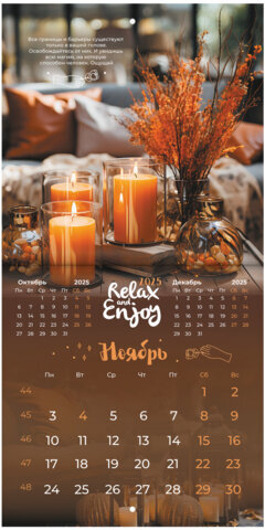 Календарь настенный перекидной на 2025 г., BRAUBERG, 12 листов, 22,5х22,5 см, МИНИ, "Relax", 116177