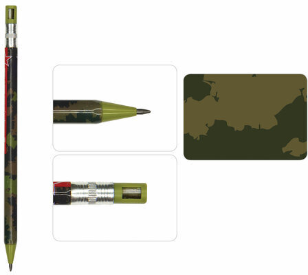 Карандаш механический цанговый 2 мм, BRUNO VISCONTI "FunGraphix", "Милитари", точилка, 21-0041/08