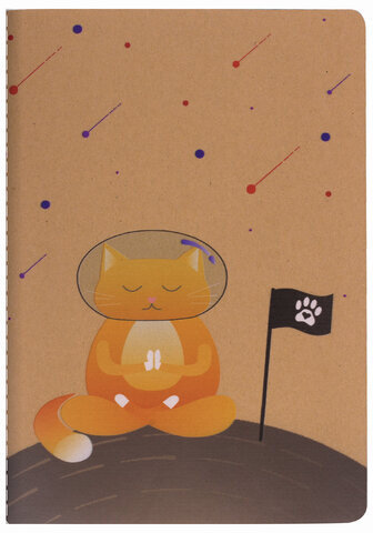 Тетрадь 40 л. в клетку обложка КРАФТ, бежевая бумага 70 г/м2, сшивка, А5 (147х210 мм), SPACE CAT, BRAUBERG, 403762